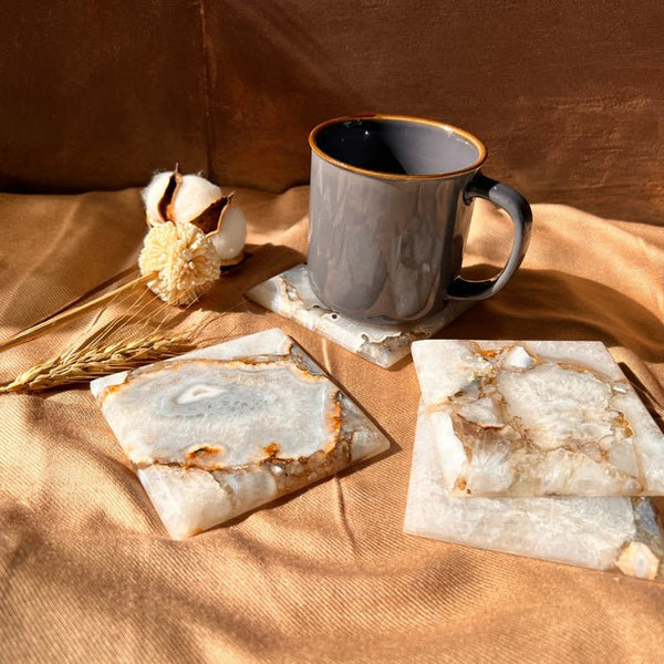Buy Natural Agate Square Coaster | Set of 4 | Shop Verified Sustainable Table Decor on Brown Living™