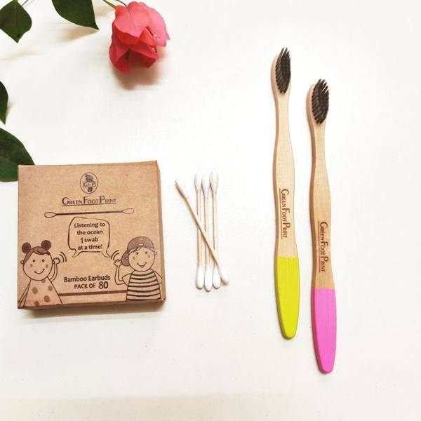 Buy Natural Bamboo Toothbrush and Bamboo Earbuds - Combo Pack | Shop Verified Sustainable Tooth Brush on Brown Living™