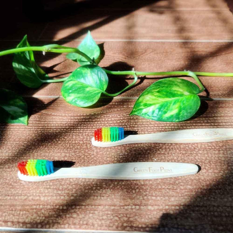 Buy Natural Bamboo Toothbrush for Kids - Rainbow Bristles | Shop Verified Sustainable Tooth Brush on Brown Living™