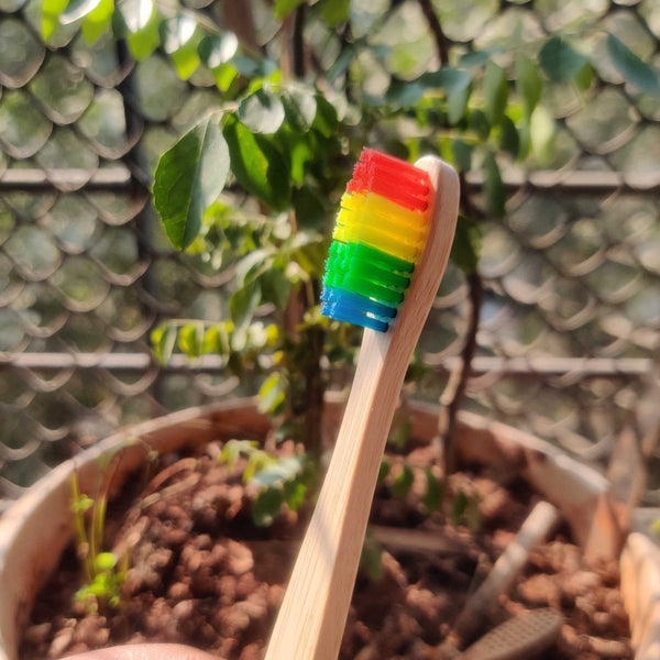 Buy Natural Bamboo Toothbrush for Kids - Rainbow Bristles | Shop Verified Sustainable Tooth Brush on Brown Living™