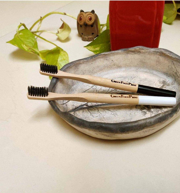 Buy Natural Bamboo Toothbrush with round handle - Pack of 2 | Shop Verified Sustainable Tooth Brush on Brown Living™
