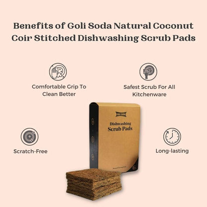 Natural Coconut Coir Dishwashing Scrub Pads - Pack of 6 Scrubs | Verified Sustainable by Brown Living™