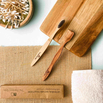 Natural Dental Kit | Bamboo Toothbrush + Neem Tongue Cleaner Combo | Natural Oral Care Essentials – Oral Care on Brown Living™. SKU: TBB - 42. Img 2.