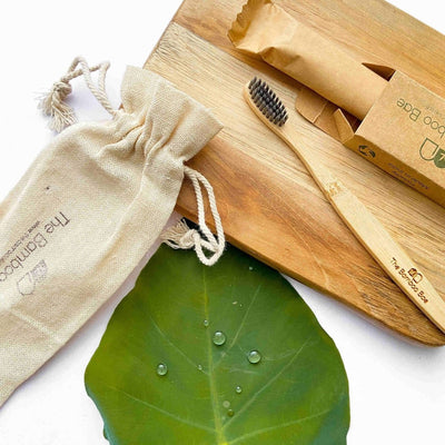 Natural Dental Kit | Bamboo Toothbrush + Neem Tongue Cleaner Combo | Natural Oral Care Essentials – Oral Care on Brown Living™. SKU: TBB - 42. Img 3.