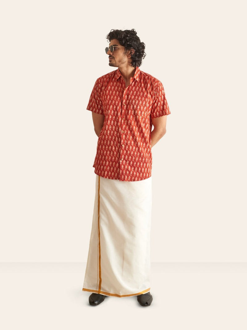 Buy Natural Dye Red Ethnic Motif Handblock Printed Cotton Shirt | Shop Verified Sustainable Men Shirt on Brown Living™