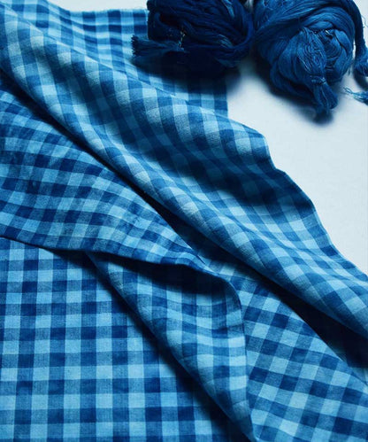 Natural Dyed Handloom Indigo Big Checks Washed – Textiles by Sonica Sarna available on Brown Living™. 1 . SKU: 274 - 2907 - 264 - SSD - F09. Img 2.
