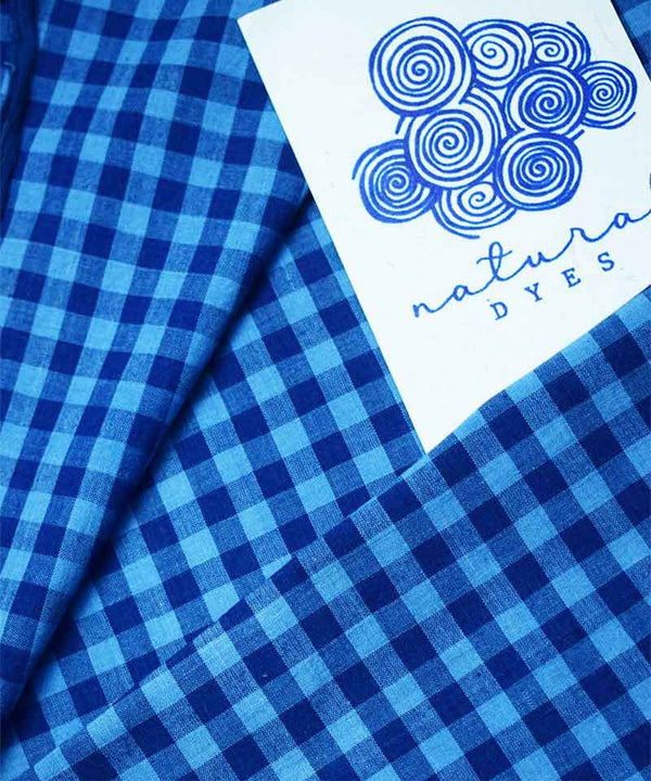 Buy Natural Dyed Indigo Handloom Big Checks | Shop Verified Sustainable Textiles on Brown Living™