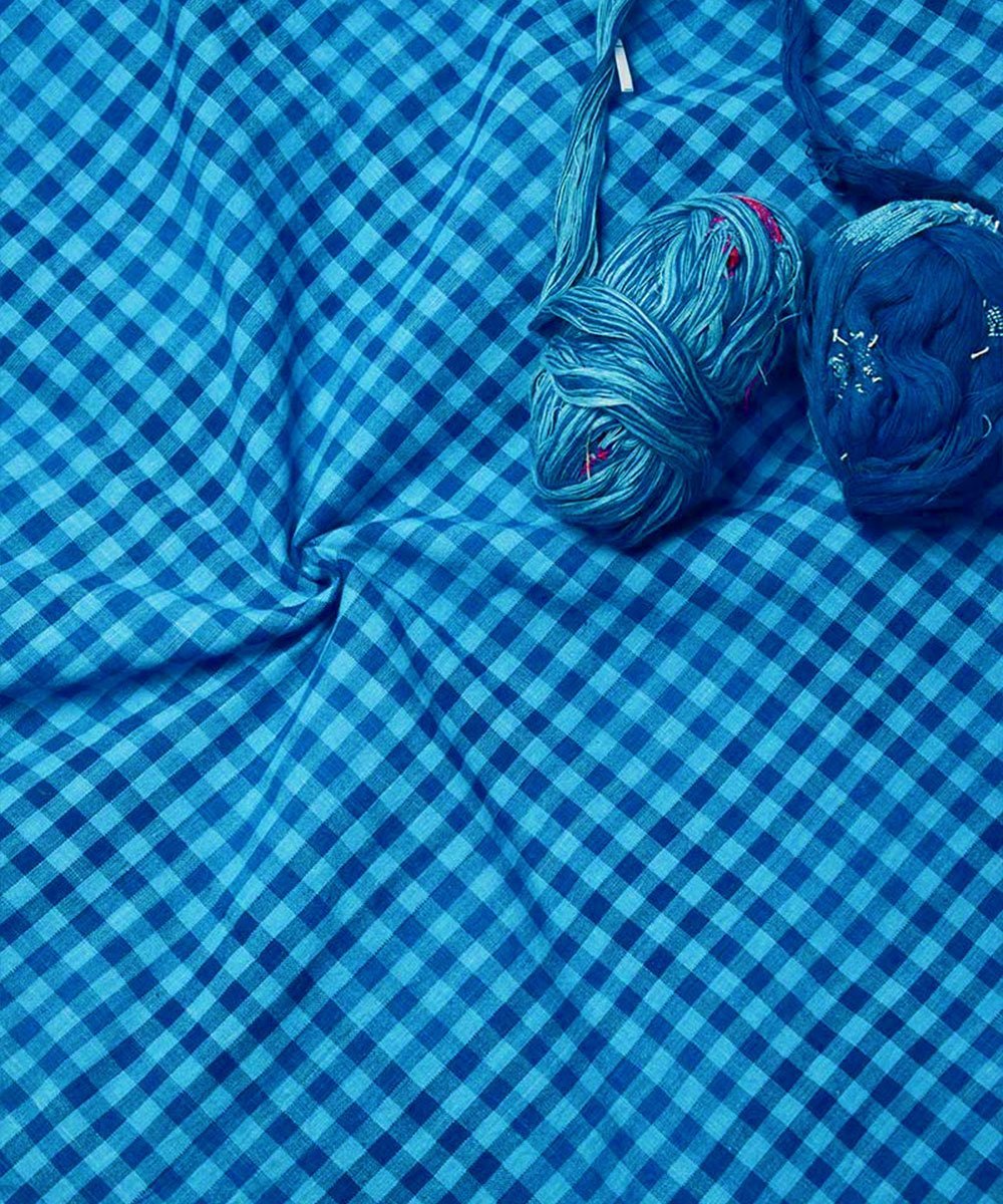 Natural Dyed Indigo Handloom Small Checks – Textiles by Sonica Sarna available on Brown Living™. 1 . SKU: 274 - 2907 - 247 - SSD - F02. Img 2.
