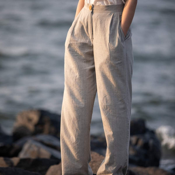 Buy Natural Grey | Wide-Leg Trousers | Shop Verified Sustainable Womens trouser on Brown Living™