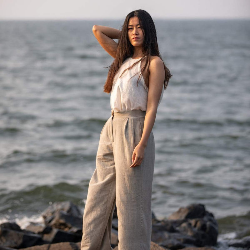 Buy Natural Grey | Wide-Leg Trousers | Shop Verified Sustainable Womens trouser on Brown Living™