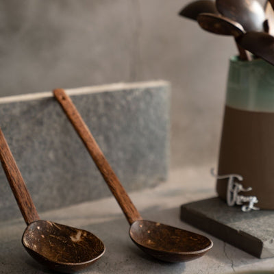 Natural Handmade Coconut Shell Serving Spoon(Set of 2) – Cookware on Brown Living™. SKU: 173 - 05702 - pala - natural - handmade - coconut - shell - serving - s. Img 4.