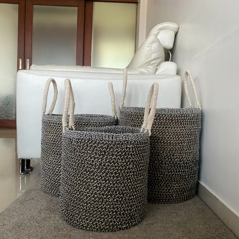 Buy Natural Jute Basket- Black & White | Large size | Shop Verified Sustainable Products on Brown Living