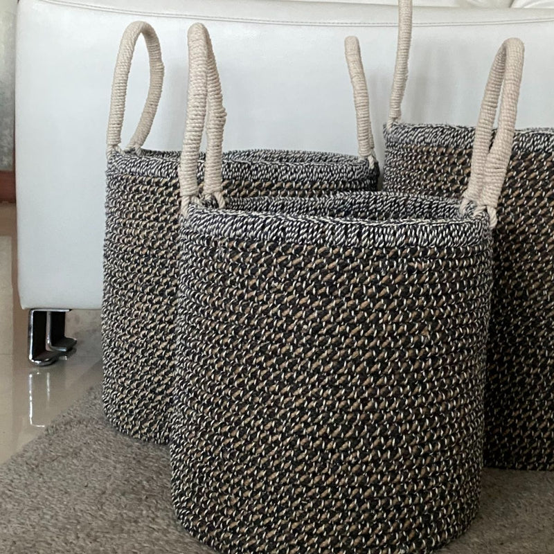 Buy Natural Jute Basket- Black & White | Large size | Shop Verified Sustainable Products on Brown Living