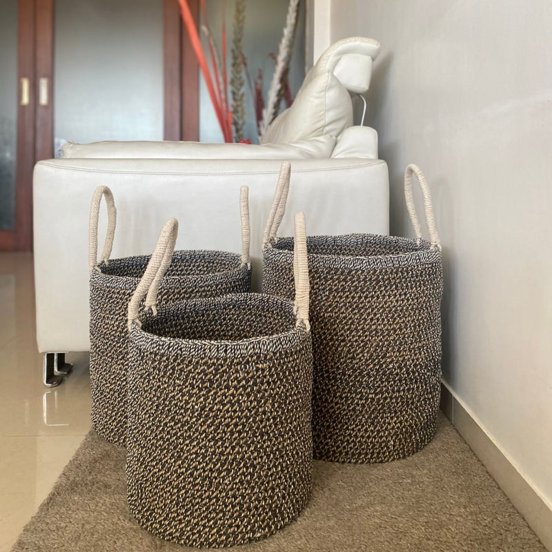 Buy Natural Jute Basket- Black & White | Medium Size | Shop Verified Sustainable Products on Brown Living