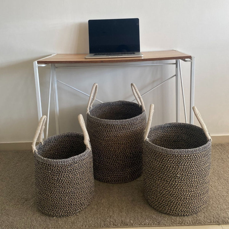 Buy Natural Jute Basket- Black & White | Medium Size | Shop Verified Sustainable Products on Brown Living