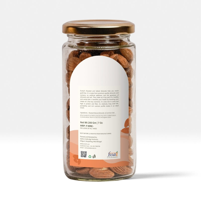 Buy Natural Roasted and Salted Almonds - 200g | Shop Verified Sustainable Healthy Snacks on Brown Living™