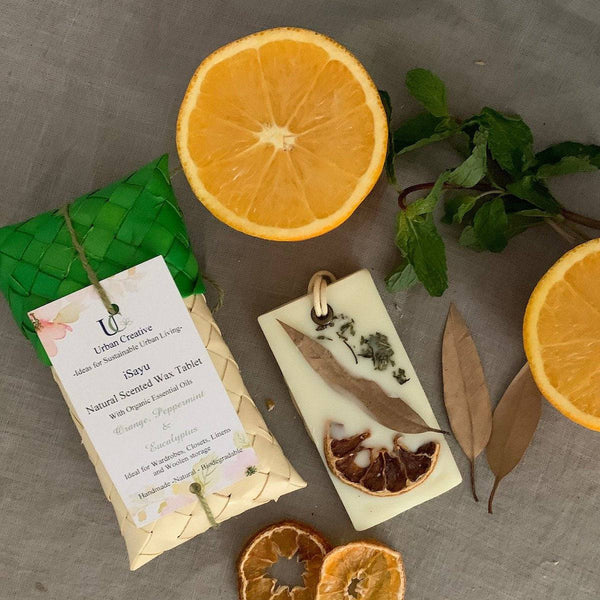 Buy Natural Scented Wax Tablet-Orange, Peppermint & Eucalyptus Organic Essential Oils Infused in Beeswax | Shop Verified Sustainable Candles & Fragrances on Brown Living™