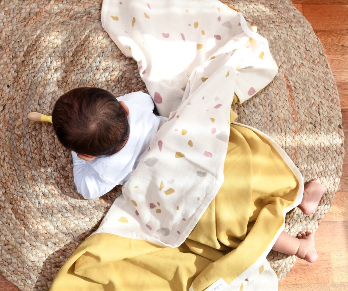 Naturally Dyed Organic Muslin Blanket - Rocks & Pebbles | Verified Sustainable by Brown Living™