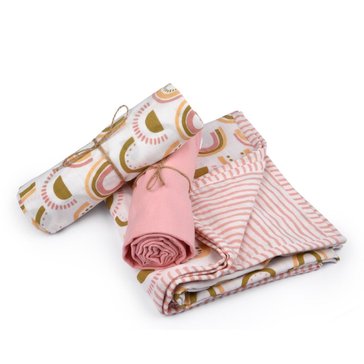 Naturally Dyed Organic Muslin Blanket & Swaddles (Set of 3) - I'm Peachy | Verified Sustainable by Brown Living™