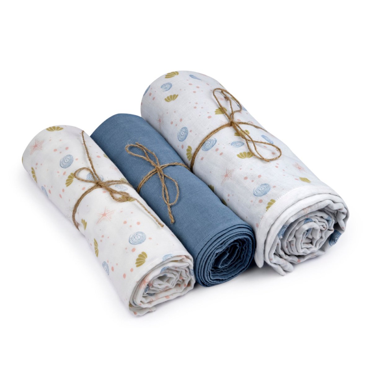 Naturally Dyed Organic Muslin Blanket & Swaddles (Set of 3) - Sea of Dreams | Verified Sustainable by Brown Living™