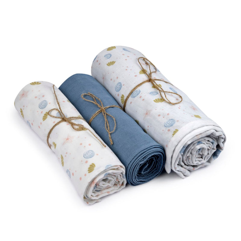 Buy Naturally Dyed Organic Muslin Blanket & Swaddles (Set of 3)- Sea of Dreams | Shop Verified Sustainable Baby Swaddle on Brown Living™