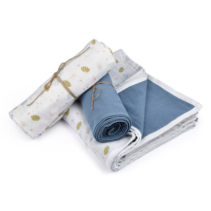 Naturally Dyed Organic Muslin Blanket & Swaddles (Set of 3) - Sea of Dreams | Verified Sustainable by Brown Living™