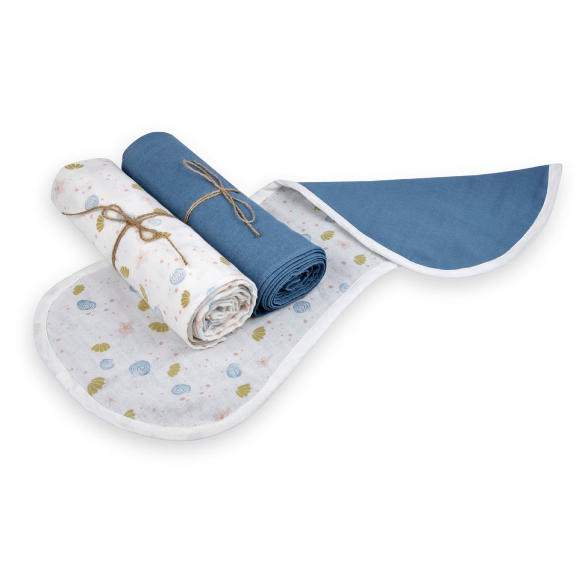 Naturally Dyed Organic Muslin Burp Cloth & Swaddles (Set of 3) - Sea of Dreams | Verified Sustainable by Brown Living™