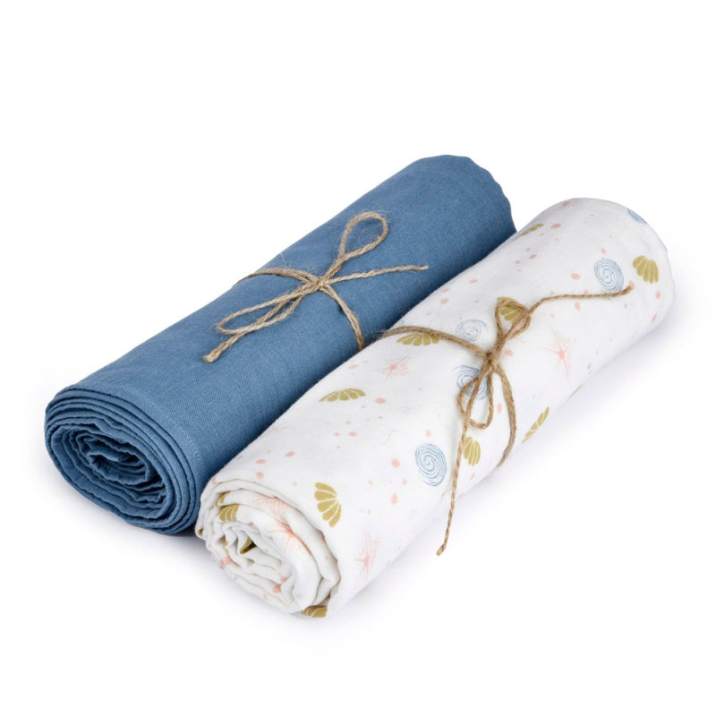 Buy Naturally Dyed Organic Muslin Swaddles (Set of 2)- Sea of Dreams | Shop Verified Sustainable Products on Brown Living
