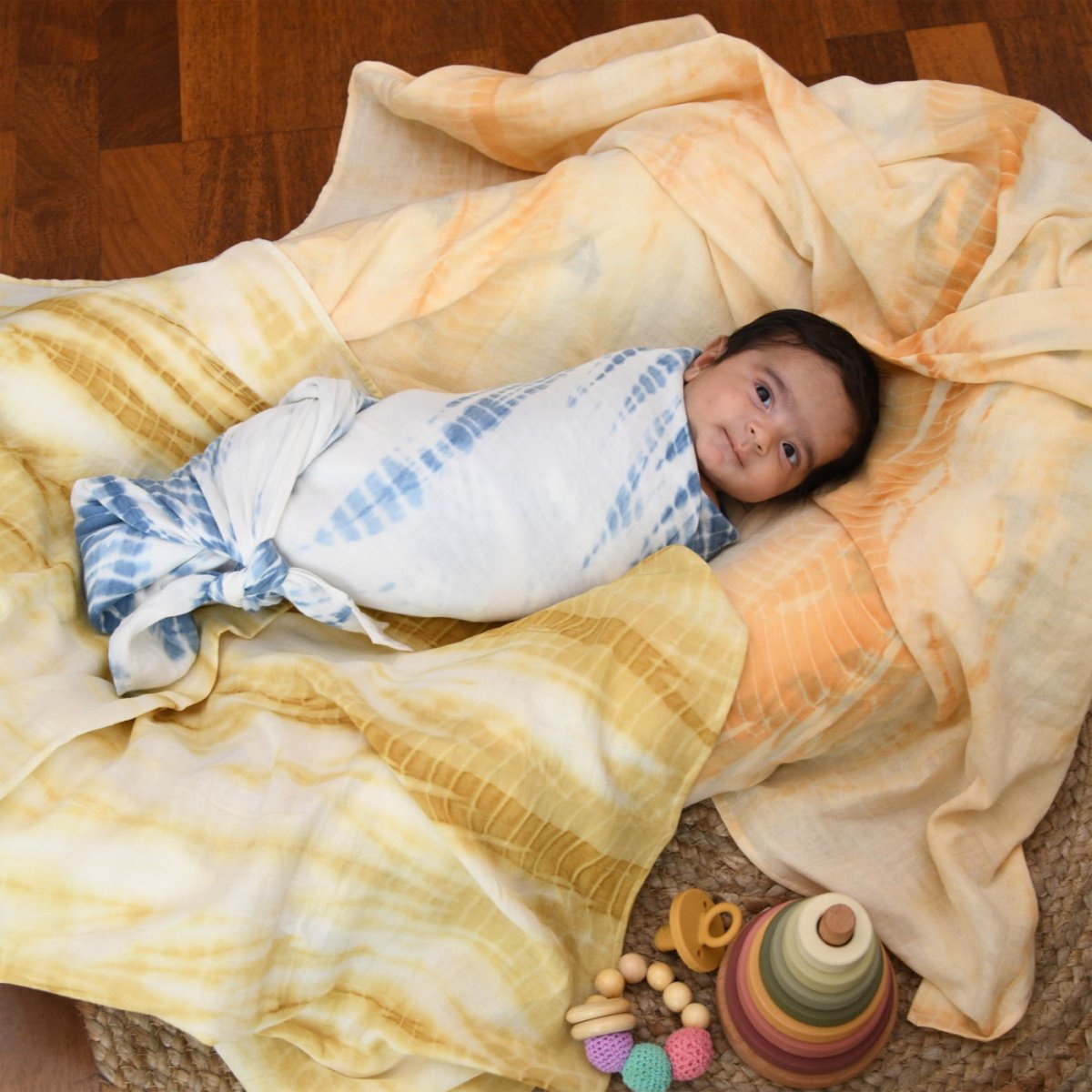 Naturally Dyed Organic Muslin Swaddles (Set of 3) - Ripples | Verified Sustainable by Brown Living™