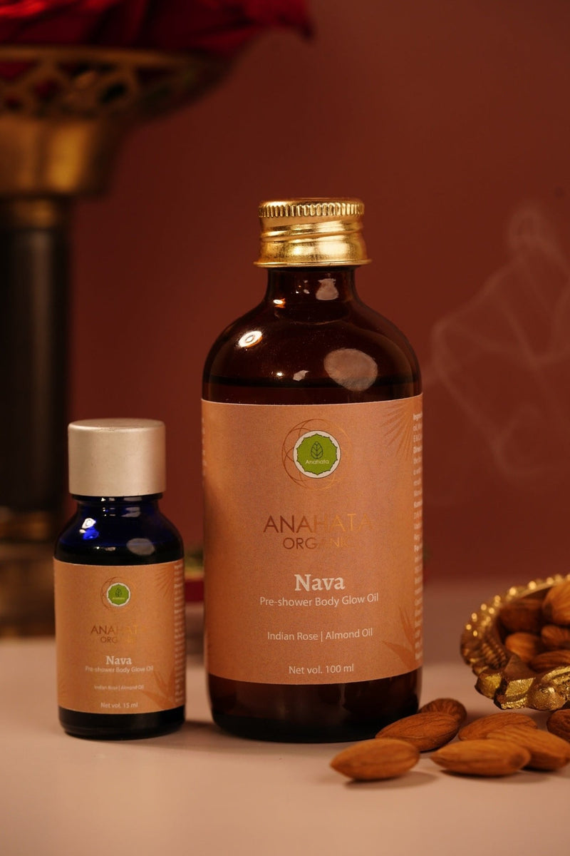 Nava Pre-shower Indian Rose Almond Oil Body Glow Oil | Verified Sustainable Massager on Brown Living™