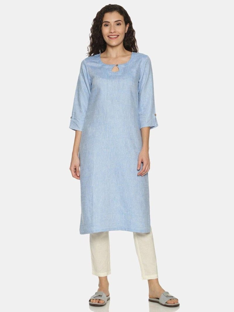 Buy Navy Blue Colour Solid Hemp Straight Long Kurta For Women | Shop Verified Sustainable Womens Kurta on Brown Living™