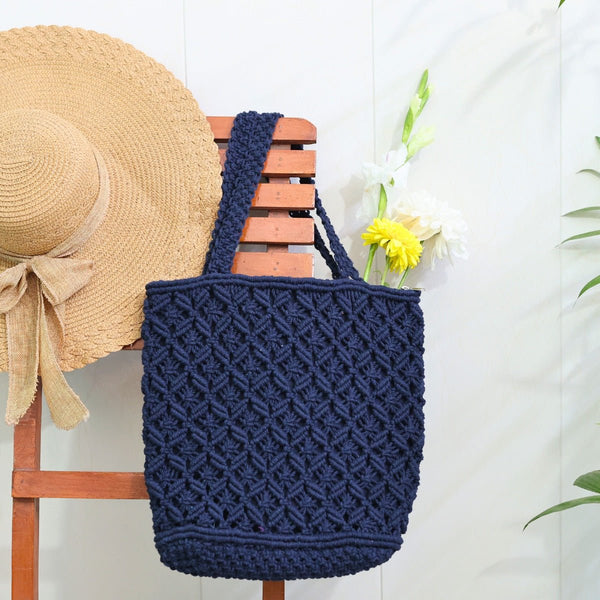 Navy Blue Macrame Tote Bag | Verified Sustainable Bags on Brown Living™
