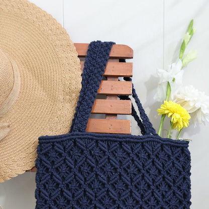 Navy Blue Macrame Tote Bag | Verified Sustainable by Brown Living™