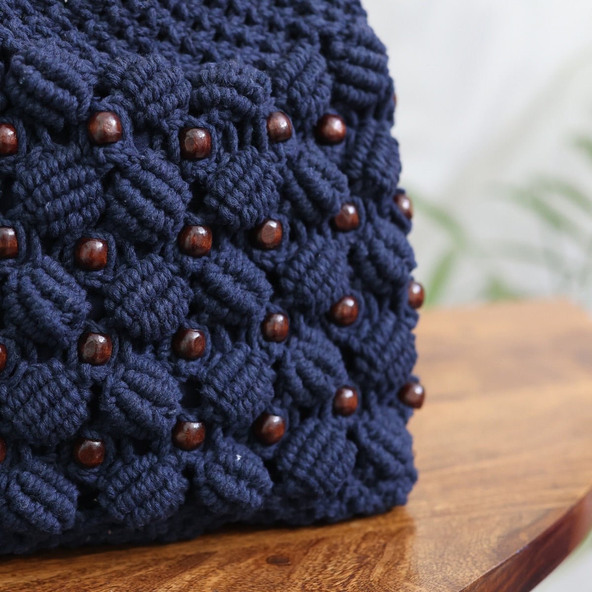 Navy Blue Ring Handmade Macrame Bag | Verified Sustainable by Brown Living™