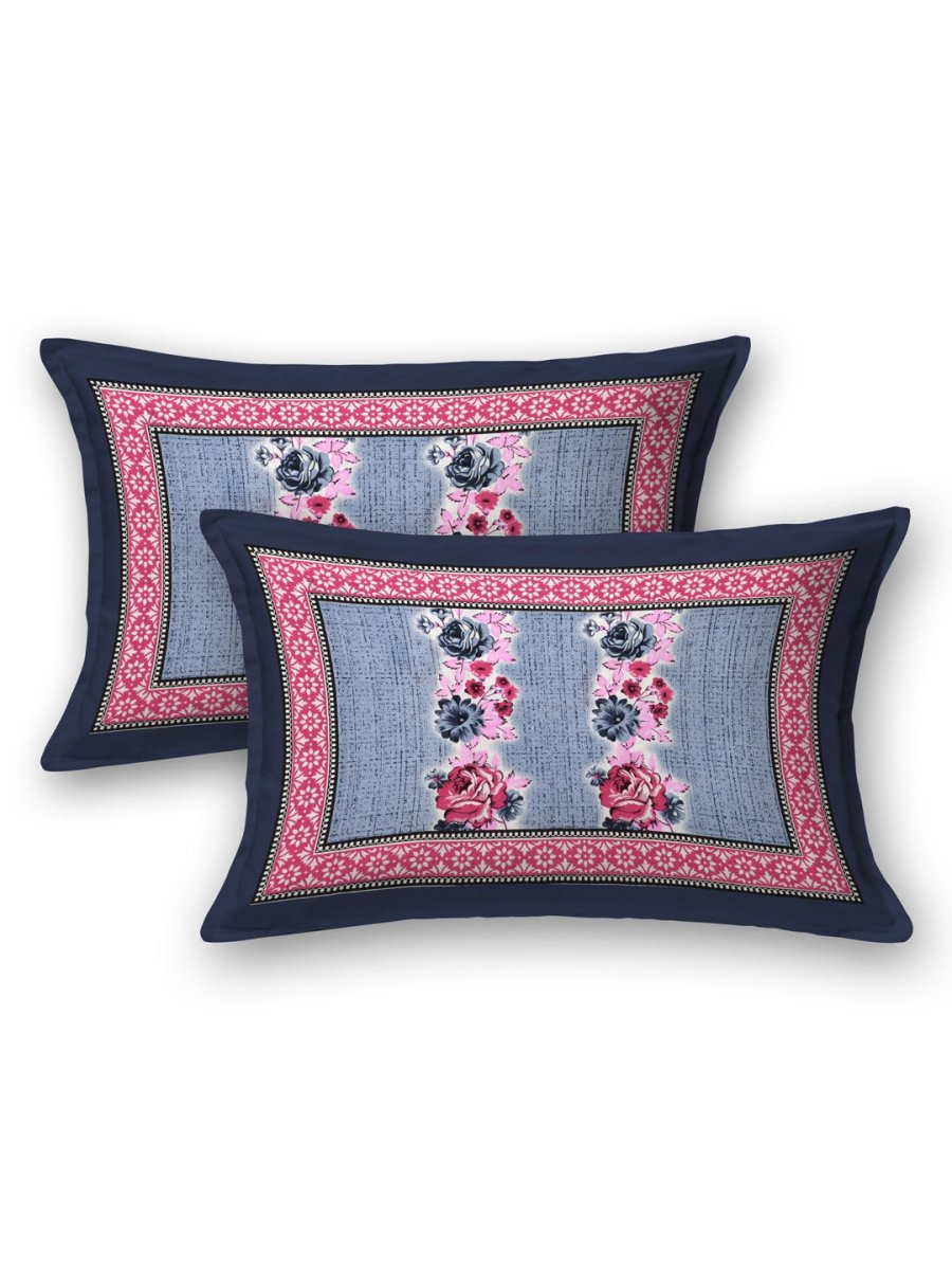 Navy Interiors Floral Hand Block Printed Cotton Queen Size Bedding Set | Verified Sustainable by Brown Living™