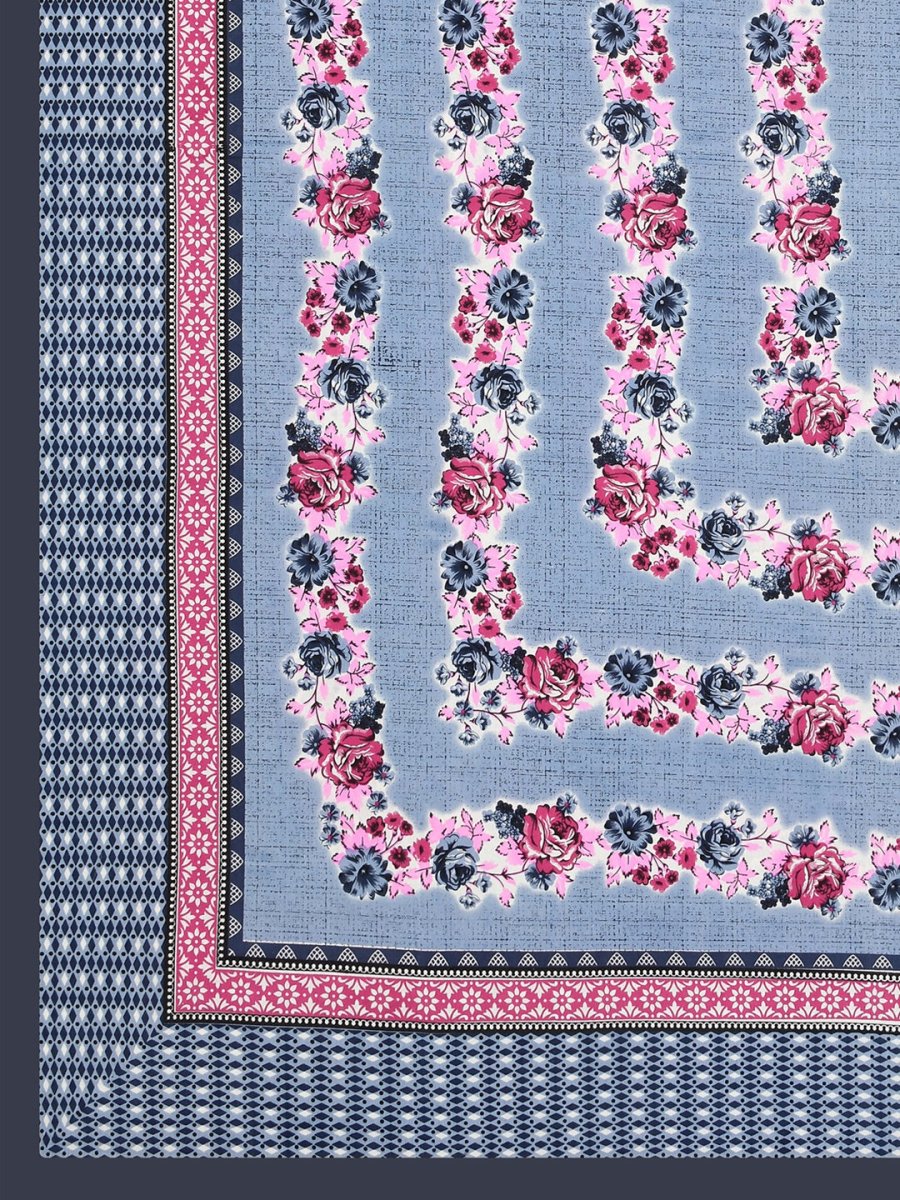 Navy Interiors Floral Hand Block Printed Cotton Queen Size Bedding Set | Verified Sustainable by Brown Living™