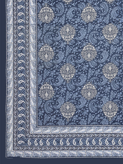 Navy Interiors Hand Block Printed Cotton Queen Size Bedding Set | Verified Sustainable by Brown Living™
