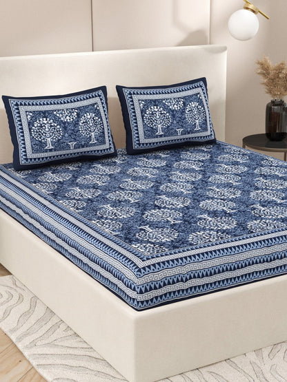 Navy Interiors Hand Block Printed Cotton Queen Size Bedding Set | Verified Sustainable by Brown Living™