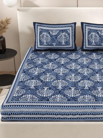 Navy Interiors Hand Block Printed Cotton Queen Size Bedding Set | Verified Sustainable by Brown Living™
