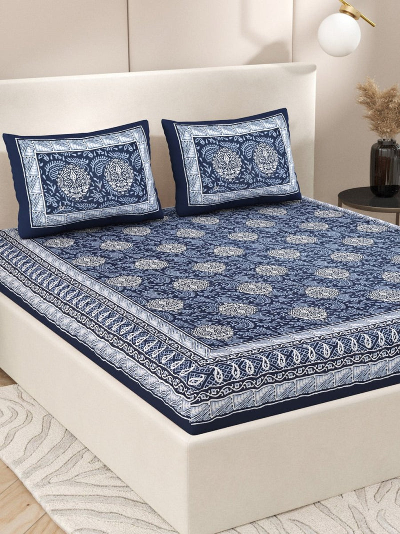 Buy Navy Interiors Hand Block Printed Cotton Queen Size Bedding Set | Shop Verified Sustainable Bedding on Brown Living™