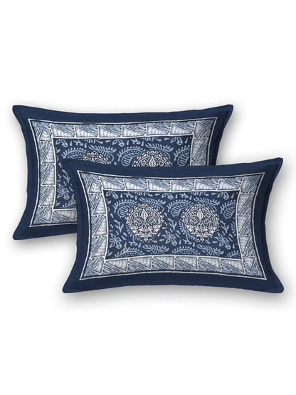 Navy Interiors Hand Block Printed Cotton Queen Size Bedding Set | Verified Sustainable by Brown Living™
