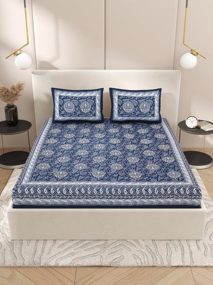 Navy Interiors Hand Block Printed Cotton Queen Size Bedding Set | Verified Sustainable by Brown Living™
