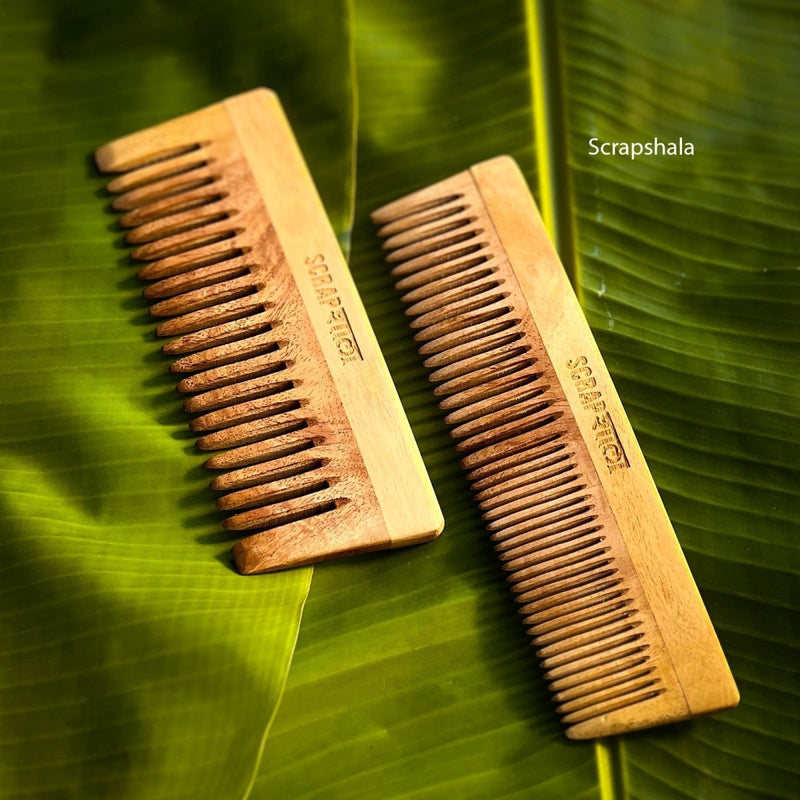 Buy Neem Ayurvedic Comb set of 2 | Anti-breakage | 100 % Biodegradable | Shop Verified Sustainable Hair Comb on Brown Living™
