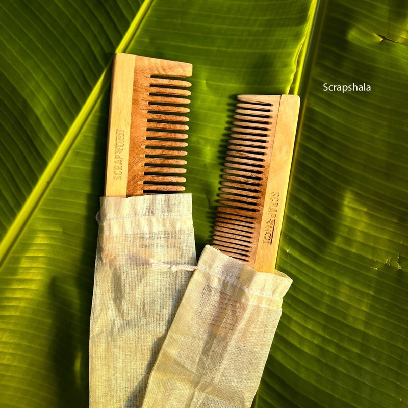 Buy Neem Ayurvedic Comb set of 2 | Anti-breakage | 100 % Biodegradable | Shop Verified Sustainable Hair Comb on Brown Living™