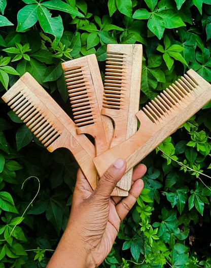 Neem comb with handle - large : pack of 4 | Verified Sustainable by Brown Living™