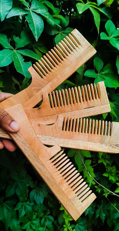 Neem comb with handle - large : pack of 4 | Verified Sustainable by Brown Living™