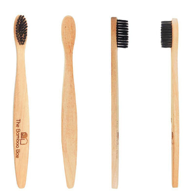 Neem Toothbrush | Set of 2 & 4 | Curve Handmade Handle with Charcoal Bristles – Tooth Brush on Brown Living™. SKU: TBB - 48. Img 1.