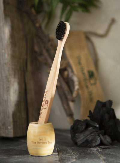 Neem Toothbrush | Set of 2 & 4 | Curve Handmade Handle with Charcoal Bristles – Tooth Brush on Brown Living™. SKU: TBB - 48. Img 2.