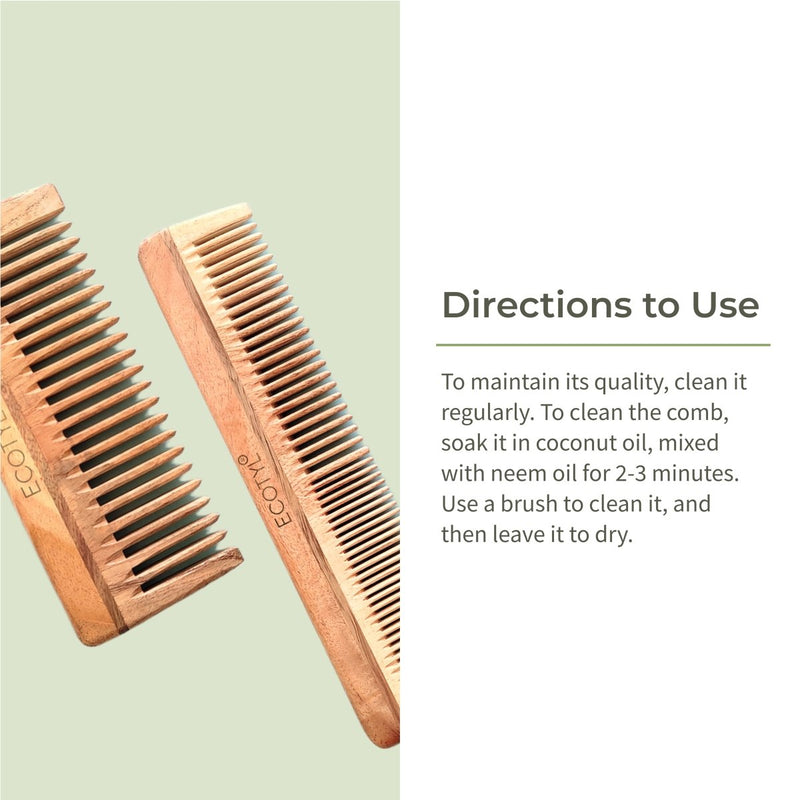 Neem Wood Comb Combo - Detangling & Shampoo Comb | Set of 2 | Verified Sustainable by Brown Living™