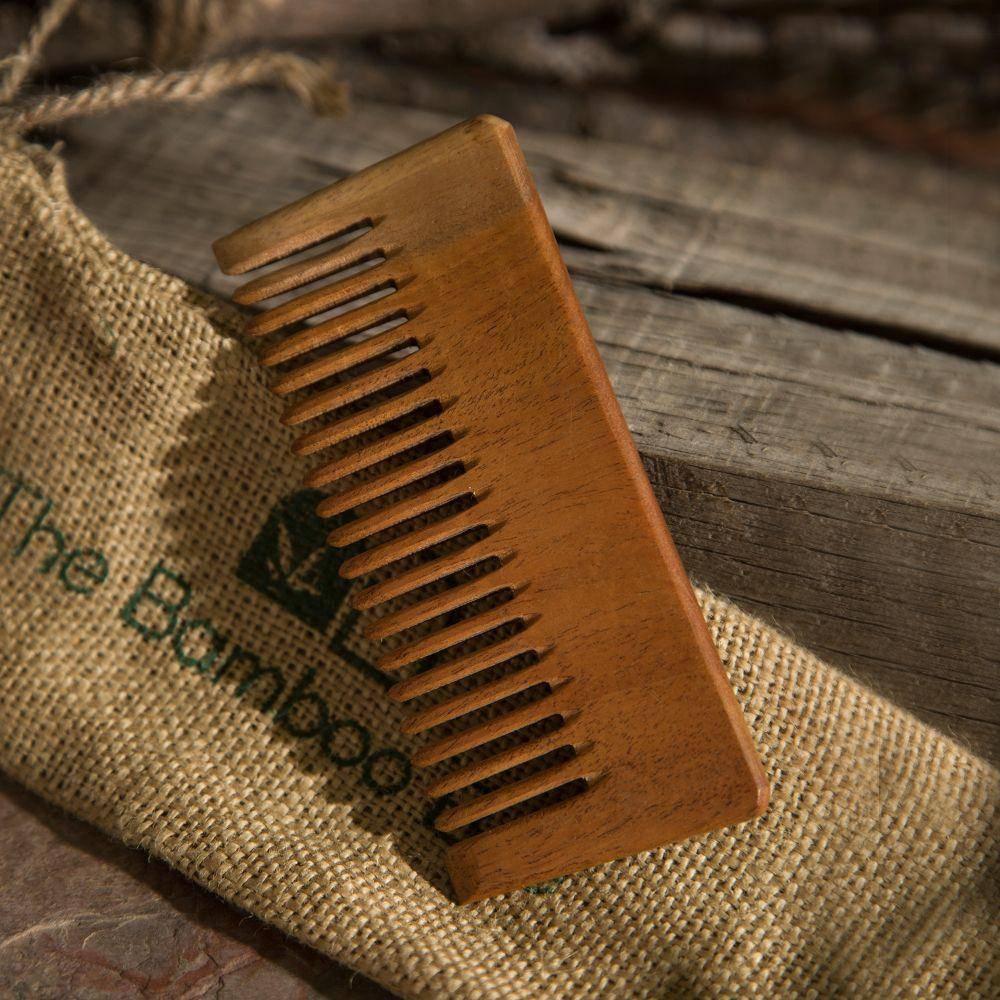 Buy Neem Wood Comb | Detangling & Shampoo Comb | With Reusable Jute Pouch Online on Brown Living | Hair Comb